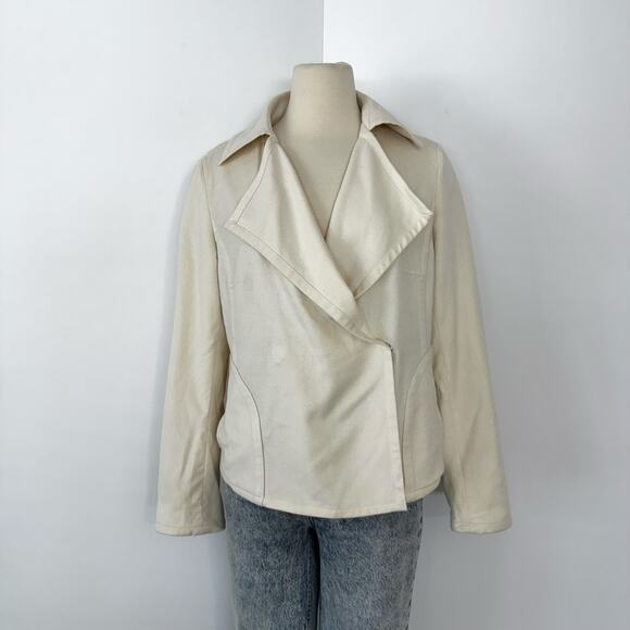 AKRIS PUNTO Wool Angora Blend Blazer Jacket Moto Style Cream | US 10 - Picture 2 of 12